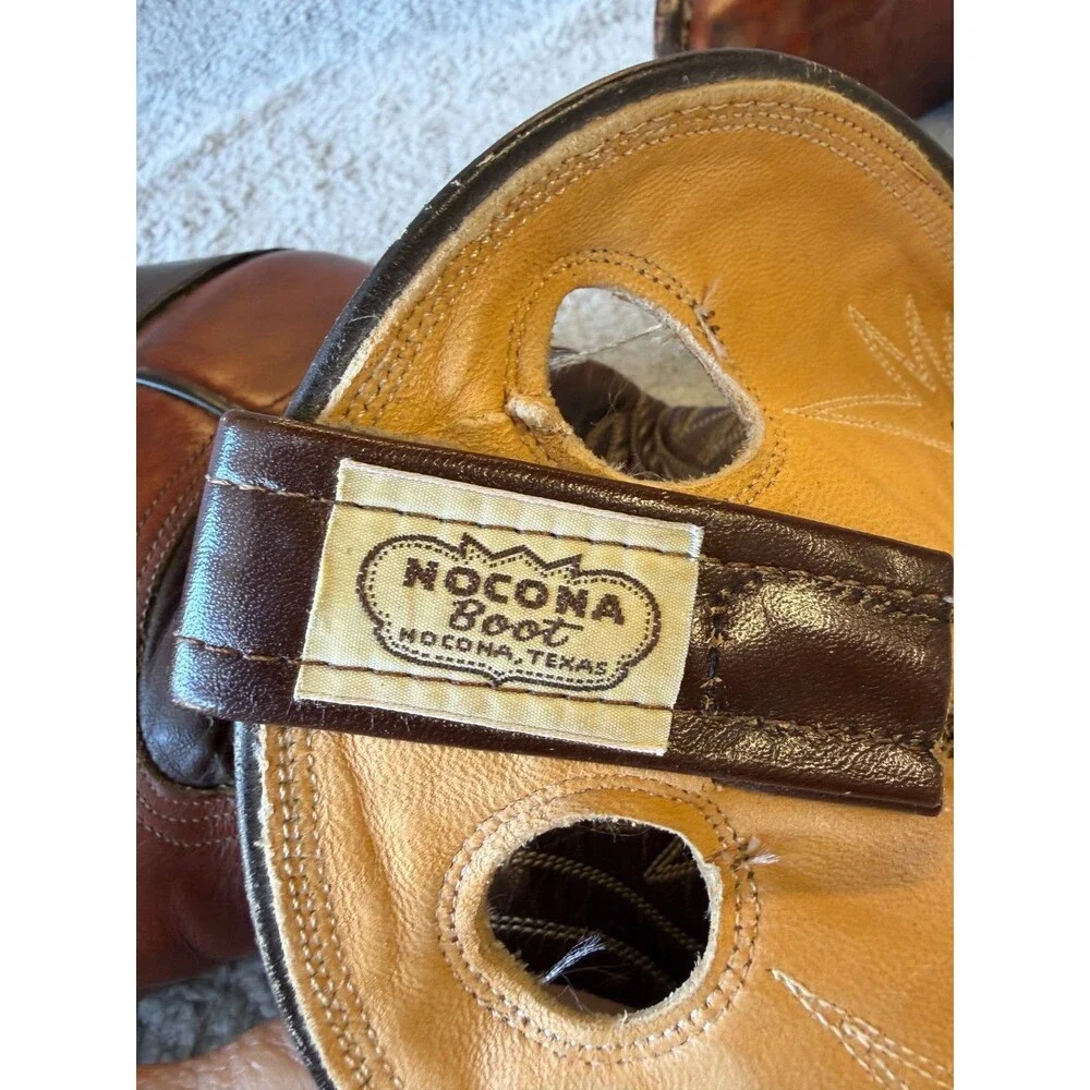VINTAGE NOCONA Cowboy Boots Mens 9.5D Brown Leather Two Tone Western Rodeo 5016